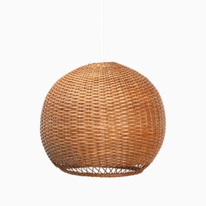 Runde Vintage Rattan Hängelampe, 1970er