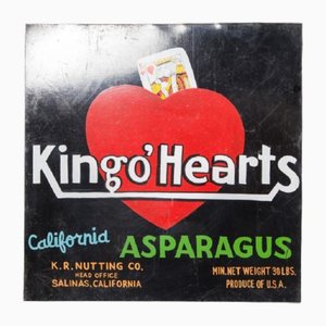 Cartel de metal policromado King O Hearts California en forma de espárragos, años 90