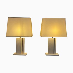 Travertine and Brass Lamps, 1970s, Set of 2