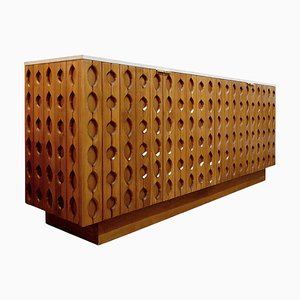 Modern Italian Wood and Travertin Sideboard
