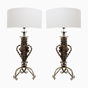Mid-Century Brutalist Wrought Iron Table Lamps, Catalonia, 1960s, Set of 2