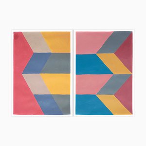Natalia Roman, Pink Geometric Altar Diptychon, 2022, Acryl auf Aquarellpapier
