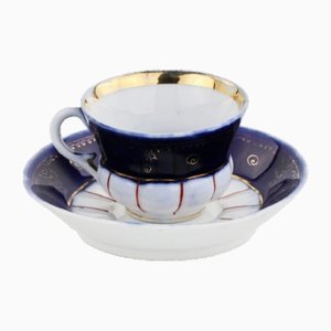 Taza de té y platillo de porcelana de IE Kuznetsov. Juego de 2