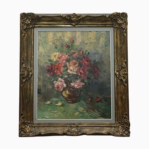 Fouley, ramo de flores, pintura al óleo, enmarcado