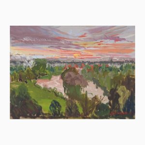 Jackon, Sunset, Richmond Terrace, 21e Siècle, Huile sur Panneau