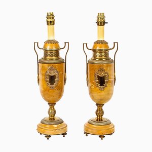 19th Century French Ormolu Mounted Siena Marble Table Lamps, Set of 2