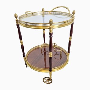 Serving Trolley in Brass, Glass & Wood from Maison Jansen, France, 1950s