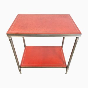 Neoclassical Leather Top 2-Tier Side Table from Maison Jansen, France, 1950s