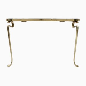 Brass Wall Console with Black Top, 1950s