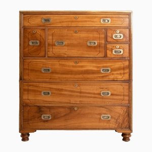 Antique Chinese Export Camphorwood Military Campaign Secretaire Chest, 1830s
