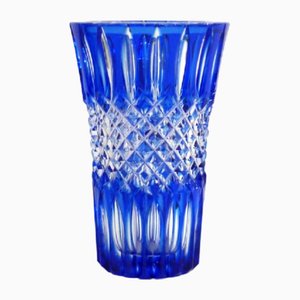 Petit Vase en Cristal Taillé Bleu Cobalt, 1950s