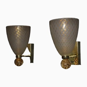 Pulegoso Murano Glass Wall Lights with Glitter and Gold Bubbles in the Style of Barovier, 2000, Set of 2