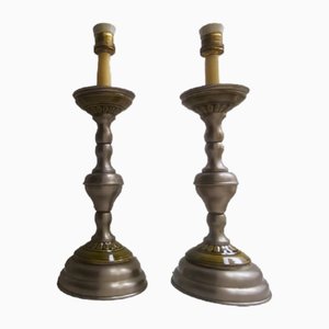 Regency Portuguese Alloy and Green Ceramic Buffet Table Lamps, 1950s, Set of 2
