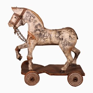 Cheval en Bois Polychrome, 19ème Siècle