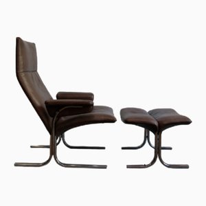 Model DS 2030 Lounge Chair with Ottoman in Brown Leather by Hans Eichenberger for de Sede, 1980s, Set of 2