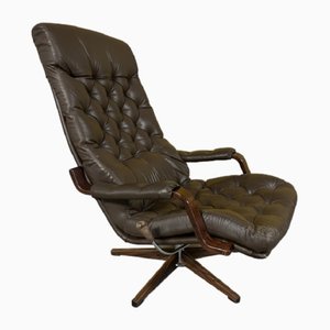 Vintage Scandinavian Brown Leather Swivel Chair, 1970s
