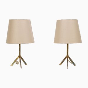 Mid-Century Tripod Bedside Table Lamps in Brass, 1960s, Set of 2