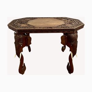 Antique Carved Wood Elephant Sculpture Cofee Table