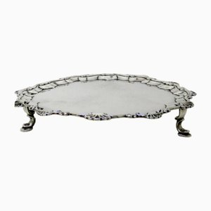 Antique Georgian Sterling Silver Serving Card Tray, 18th Century