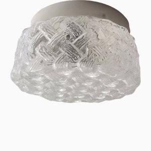 Portuguese Minimalist Round Clear Textured Glass Flush Mount or Wall Light, 1990s