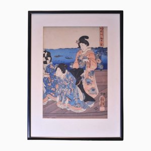 Utagawa Kuniyoshi, figuras japonesas, 1841-1852, grabado en madera, enmarcado