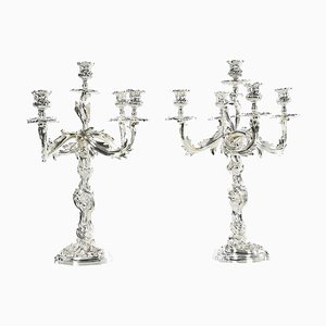 Art Nouveau Silver Bronze Candleholders, Set of 2