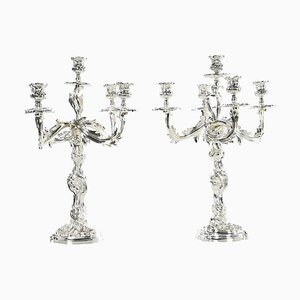 Jugendstil Kerzenhalter aus Silber und Bronze, 2er Set