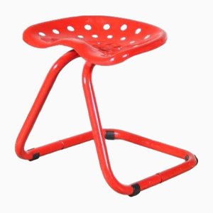 Red Metal Tractor Seat Stool, Italy, 1970s
