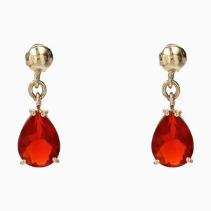 18 Karat Yellow Gold and Fire Opal Earrings, 2022, Set of 2