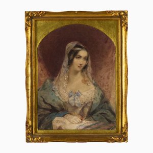 Circle of Alfred Edward Chalon, Lady with Opera Glasses, Mid-19th Century, Watercolour