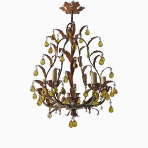 Lámpara de araña veneciana de cristal de Murano dorado