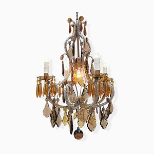 Transparent Crystal Chandelier and Five-Light Amber, 1950s