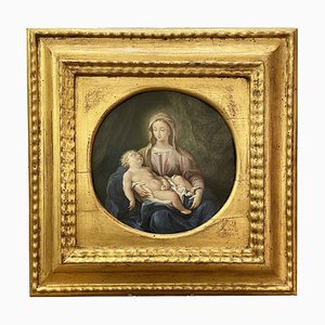 Girolamo Pesci, Vierge à l'Enfant sur Cuivre, 1800s, Huile sur Cuivre