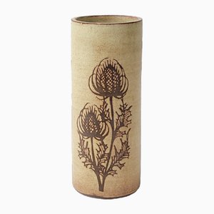 Roll Vase with Thistle in Gres Vallauris by Fonck & Mateo, 1970s