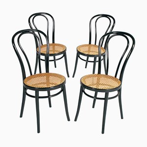 Dining Chairs in Curved Beech & Vienna Straw Seat by Michael Thonet for Thonet, 1940s, Set of 4