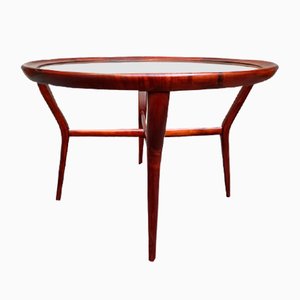 Round Coffee Table in Rosewood & Glass by Cesare Lacca, 1950s