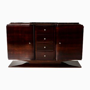 Art Deco Lacquered Mahogany with Portoro Marble Top Sideboard in the style of Jules Leleu, 1930s