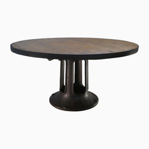 Industrial Round Dining Table in Cast Iron, Metal & Fir, 1920s