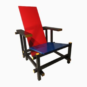 Vintage Red & Blue Armchair in the style of Gerrit Rietveld, 1980s