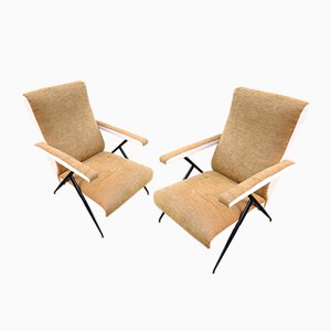 Reclining Armchairs in Fabric & Iron, 1950s, Set of 2