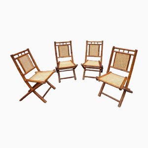Folding Garden Chairs in Bamboo & Vienna Straw, 1980s, Set of 4