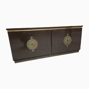 Vintage Sideboard in Lacquered Wood with Brass Details, 1970s