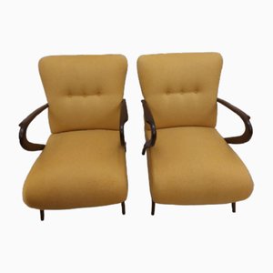 Armchairs in Beech and Wool, 1940s, Set of 2