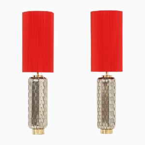 Large Spanish Table Lamps in Perforated Steel, 1960s, Set of 2