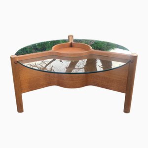Mesa de centro de madera termoformada y vidrio de Nathan, años 60