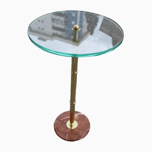 Round Verona Coffee Table in Red Marble, Glass & Brass, 1950s