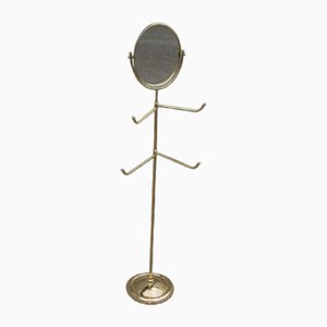 Bedroom Coat Hanger in Solid Brass with Mirror, Italy, 1950s