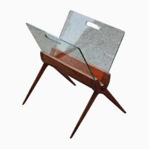 Magazine Rack in Cherry and Glass attributed to Cesare Lacca for Cassina, Italy, 1950s