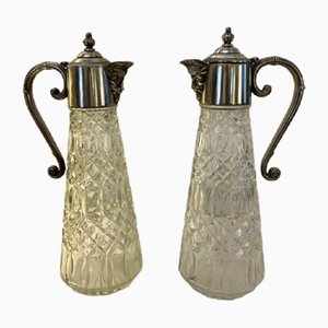 Edwardian Silver-Plated and Cut Glass Claret Jugs, 1910s, Set of 2