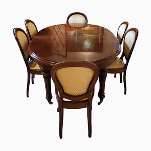 Extendable Wooden Table and Chairs, Set of 10